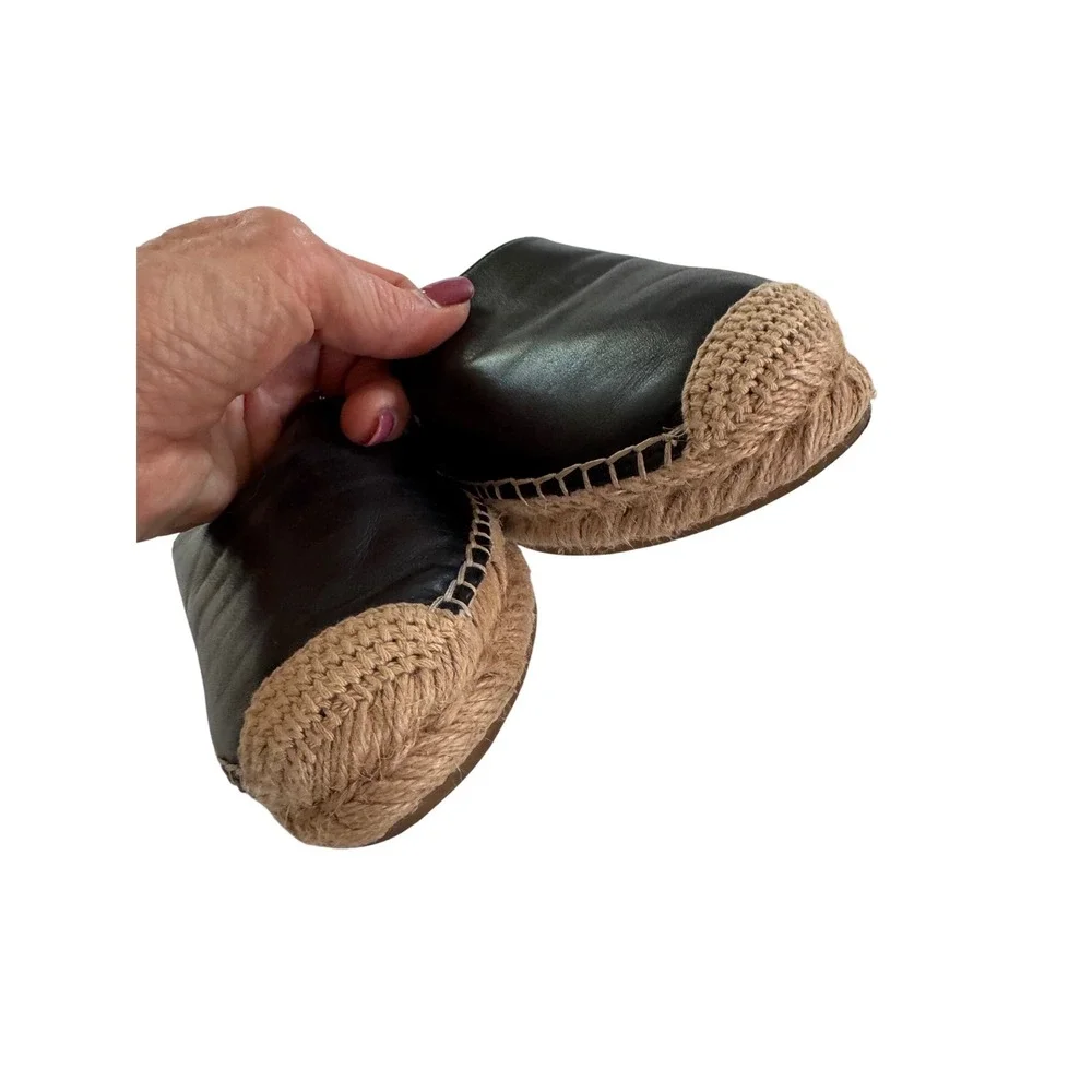 Sam Edelman Lynn Leather Espadrilles Black Slip On Flats Resort Coastal 8.5